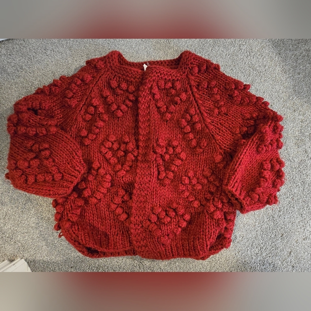 Boho Chic Knit Cardigan with Batwing Sleeves Dark Red Size M/L